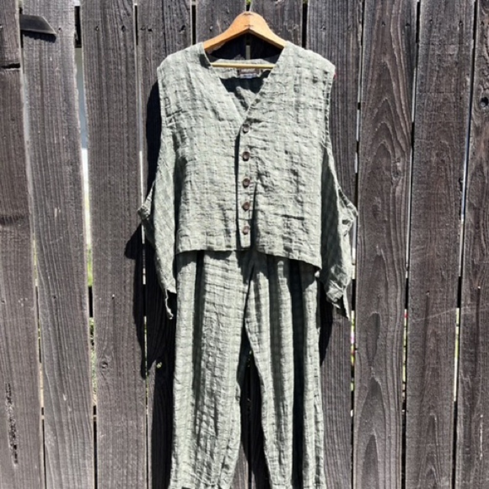 Eskandar Green Linen Vest and Pants set from Neiman Marcus